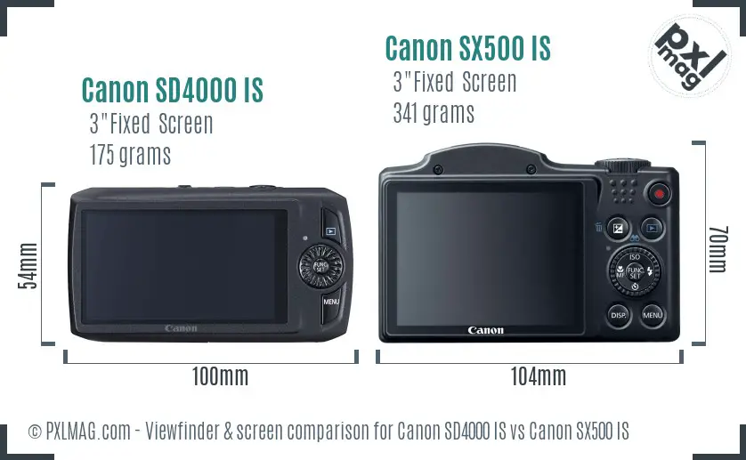 Canon SD4000 IS vs Canon SX500 IS Screen and Viewfinder comparison