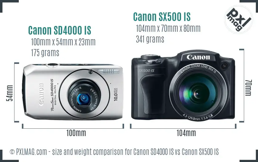 Canon SD4000 IS vs Canon SX500 IS size comparison
