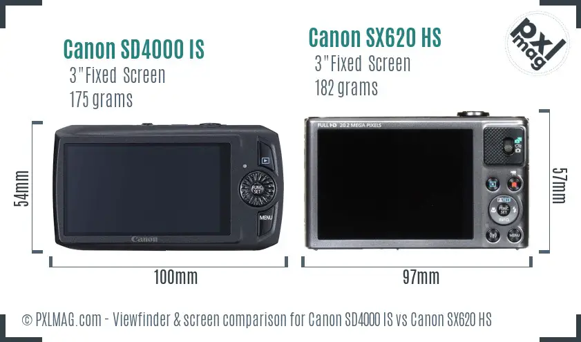 Canon SD4000 IS vs Canon SX620 HS Screen and Viewfinder comparison