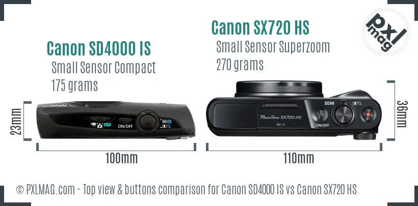 Canon SD4000 IS vs Canon SX720 HS top view buttons comparison