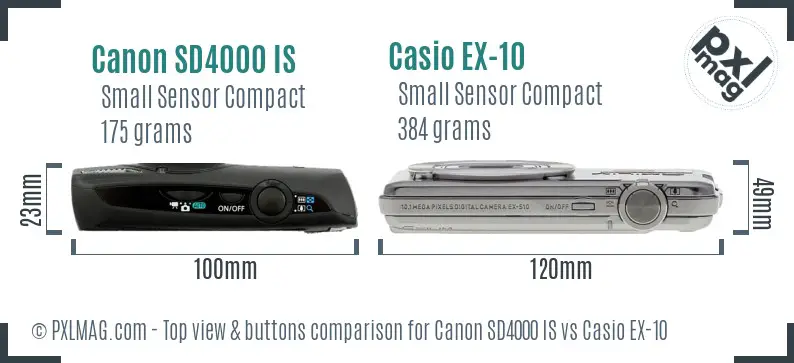 Canon SD4000 IS vs Casio EX-10 top view buttons comparison