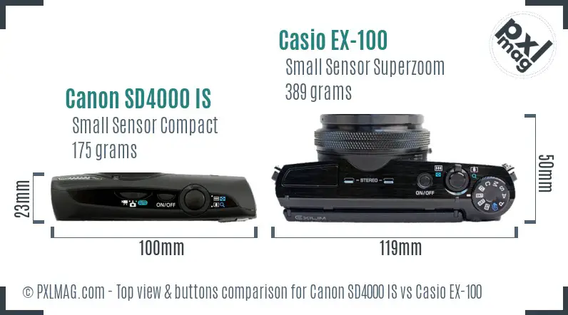 Canon SD4000 IS vs Casio EX-100 top view buttons comparison