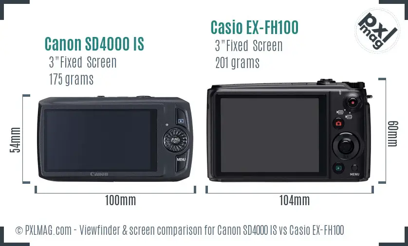 Canon SD4000 IS vs Casio EX-FH100 Screen and Viewfinder comparison