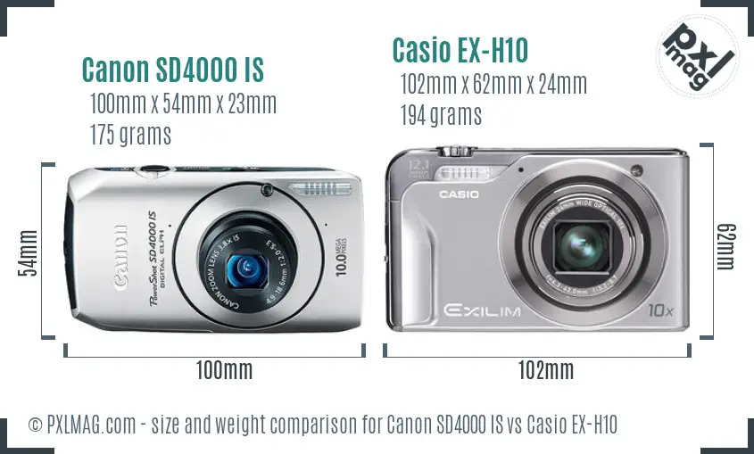 Canon SD4000 IS vs Casio EX-H10 size comparison