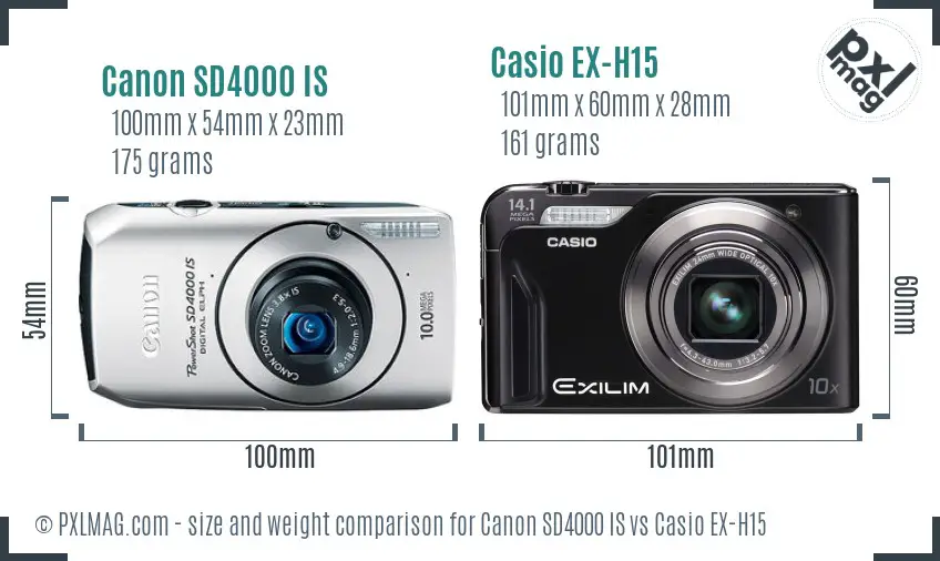 Canon SD4000 IS vs Casio EX-H15 size comparison