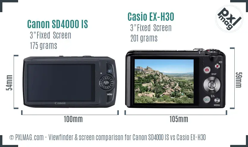 Canon SD4000 IS vs Casio EX-H30 Screen and Viewfinder comparison Canon SD4000 IS vs Casio EX-H30 Screen and Viewfinder comparison