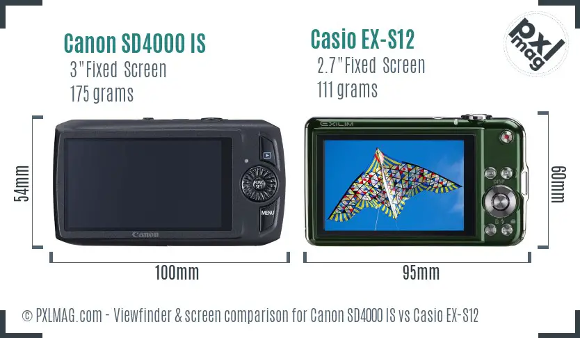 Canon SD4000 IS vs Casio EX-S12 Screen and Viewfinder comparison Canon SD4000 IS vs Casio EX-S12 Screen and Viewfinder comparison