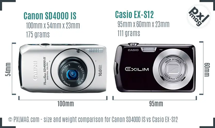 Canon SD4000 IS vs Casio EX-S12 size comparison Canon SD4000 IS vs Casio EX-S12 size comparison