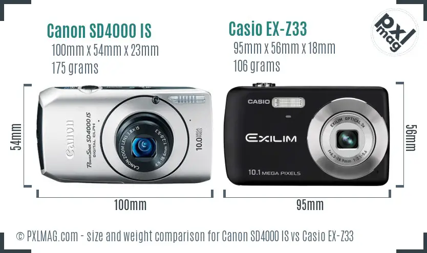 Canon SD4000 IS vs Casio EX-Z33 size comparison Canon SD4000 IS vs Casio EX-Z33 size comparison