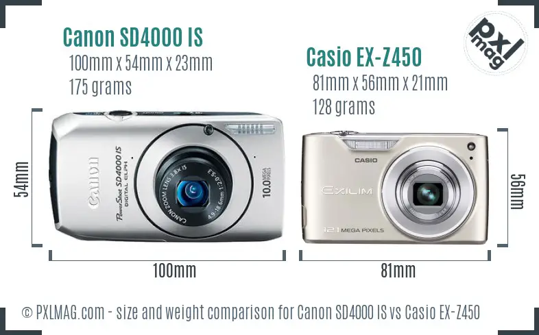 Canon SD4000 IS vs Casio EX-Z450 size comparison