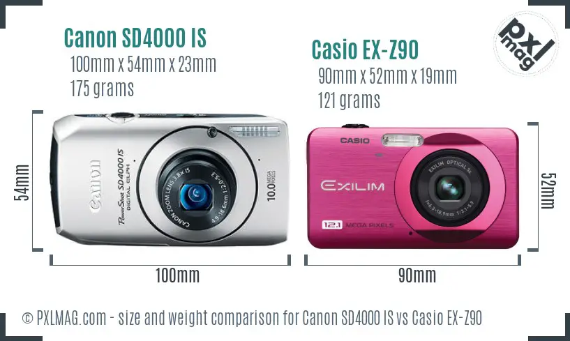 Canon SD4000 IS vs Casio EX-Z90 size comparison