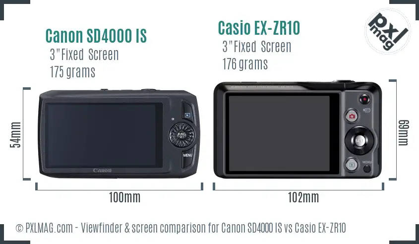 Canon SD4000 IS vs Casio EX-ZR10 Screen and Viewfinder comparison