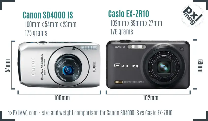 Canon SD4000 IS vs Casio EX-ZR10 size comparison