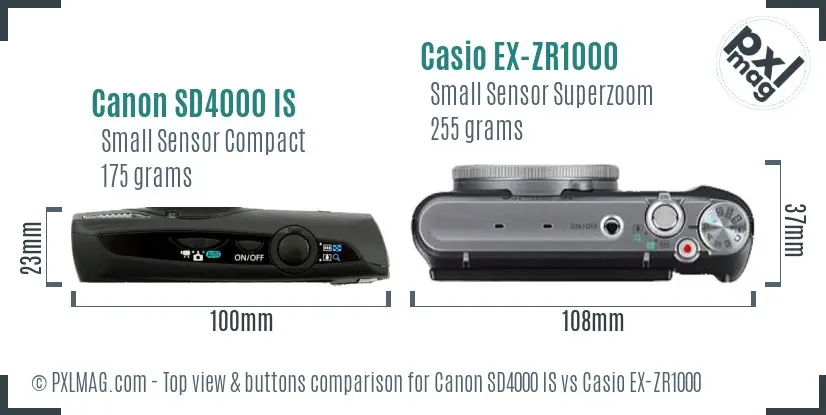 Canon SD4000 IS vs Casio EX-ZR1000 top view buttons comparison