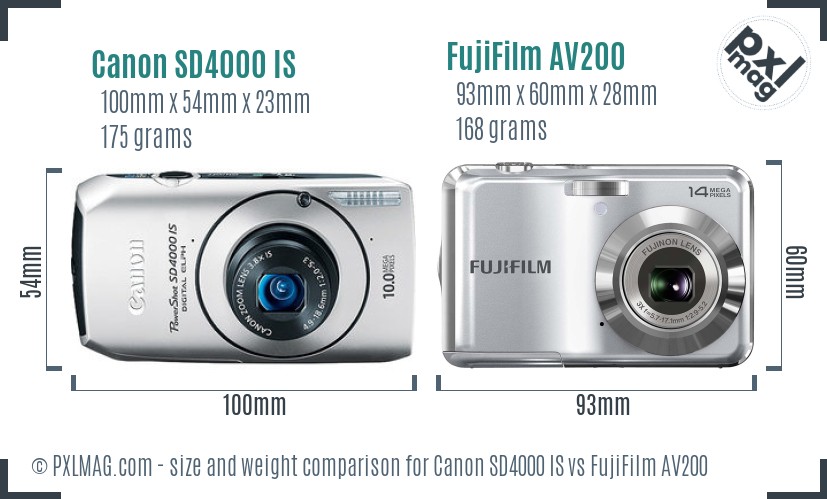 Canon SD4000 IS vs FujiFilm AV200 size comparison
