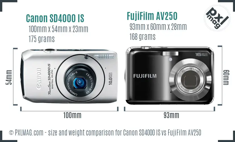 Canon SD4000 IS vs FujiFilm AV250 size comparison Canon SD4000 IS vs FujiFilm AV250 size comparison
