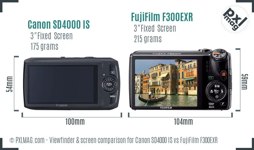 Canon SD4000 IS vs FujiFilm F300EXR Screen and Viewfinder comparison