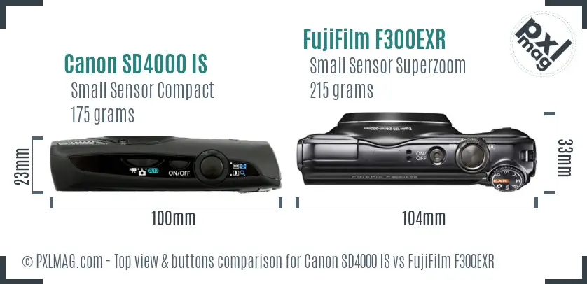 Canon SD4000 IS vs FujiFilm F300EXR top view buttons comparison