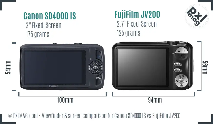 Canon SD4000 IS vs FujiFilm JV200 Screen and Viewfinder comparison