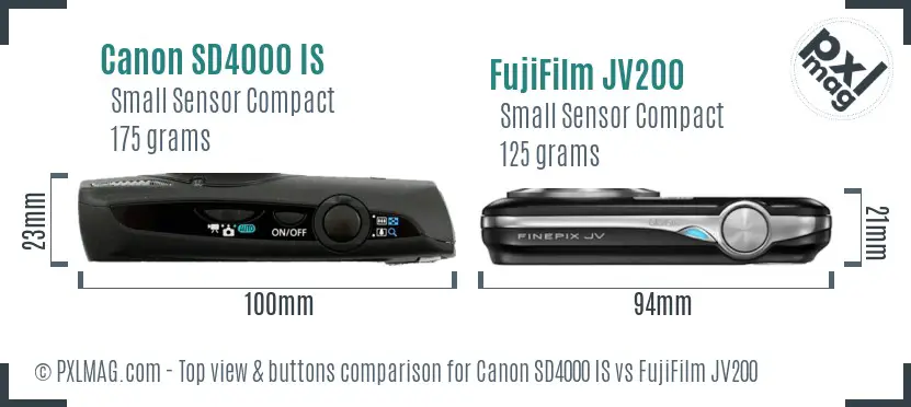 Canon SD4000 IS vs FujiFilm JV200 top view buttons comparison