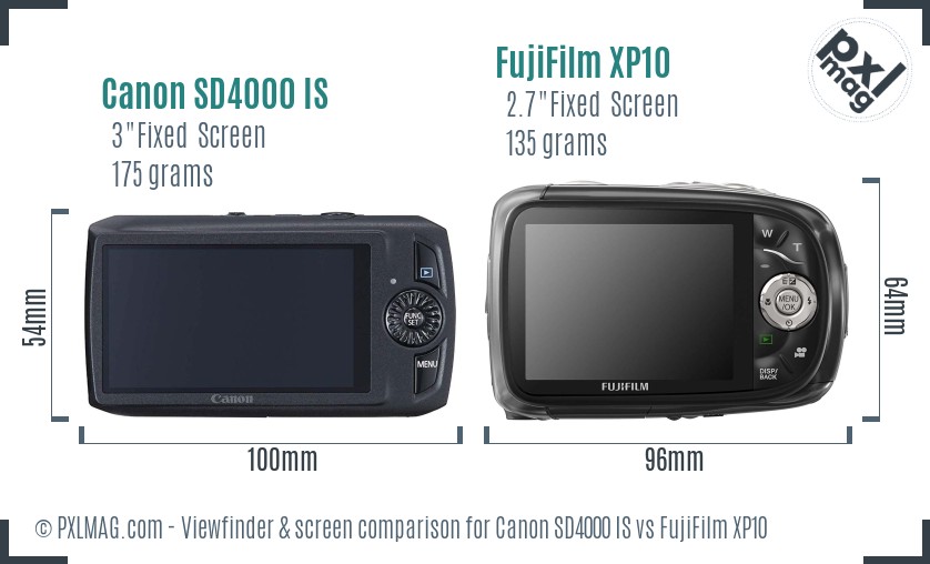 Canon SD4000 IS vs FujiFilm XP10 Screen and Viewfinder comparison