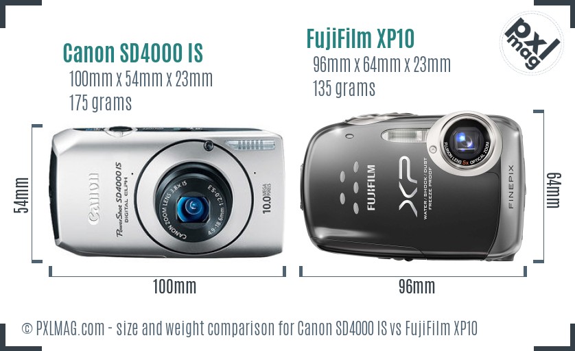 Canon SD4000 IS vs FujiFilm XP10 size comparison Canon SD4000 IS vs FujiFilm XP10 size comparison