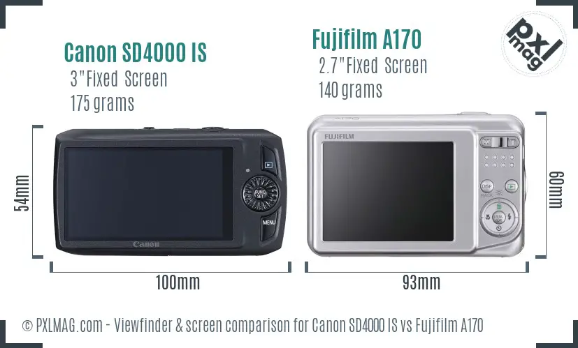 Canon SD4000 IS vs Fujifilm A170 Screen and Viewfinder comparison