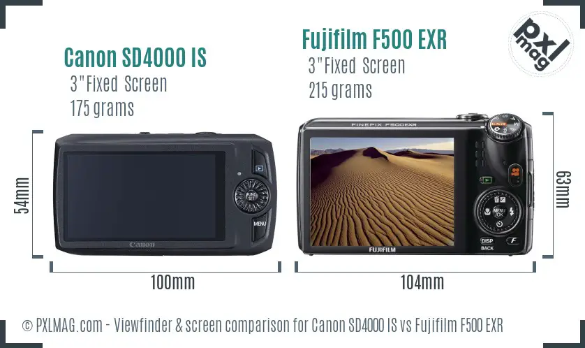 Canon SD4000 IS vs Fujifilm F500 EXR Screen and Viewfinder comparison