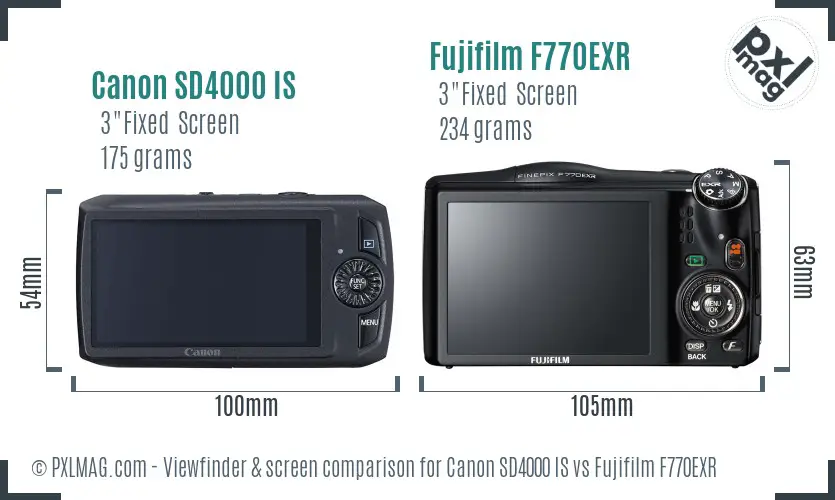 Canon SD4000 IS vs Fujifilm F770EXR Screen and Viewfinder comparison