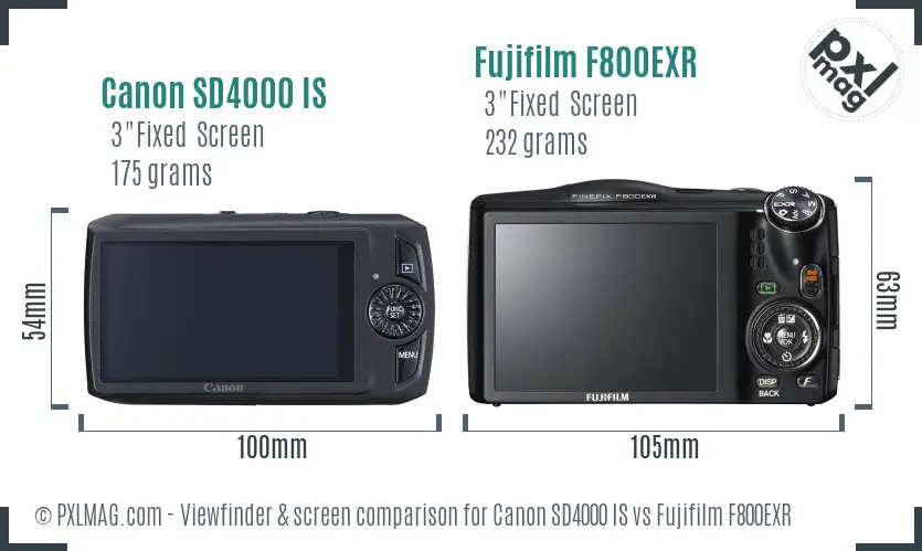 Canon SD4000 IS vs Fujifilm F800EXR Screen and Viewfinder comparison