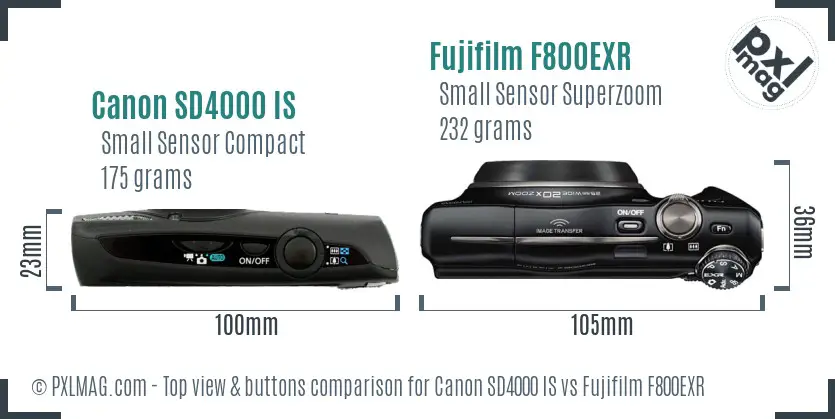 Canon SD4000 IS vs Fujifilm F800EXR top view buttons comparison