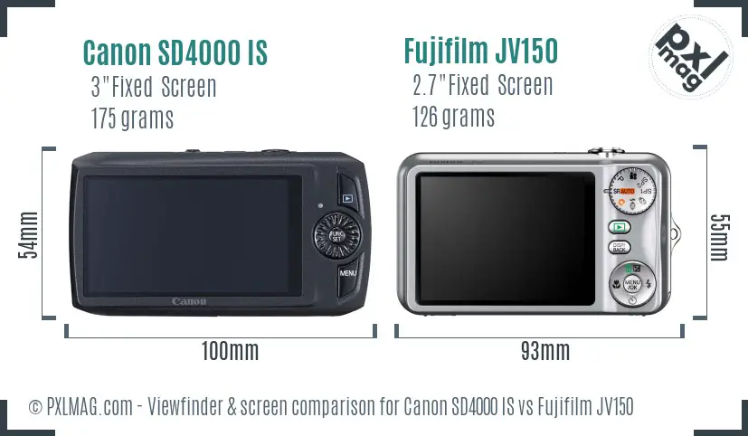Canon SD4000 IS vs Fujifilm JV150 Screen and Viewfinder comparison