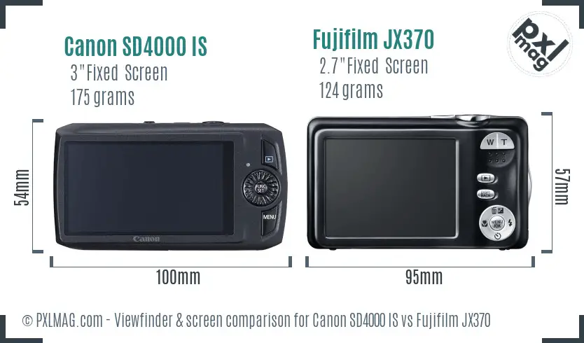 Canon SD4000 IS vs Fujifilm JX370 Screen and Viewfinder comparison Canon SD4000 IS vs Fujifilm JX370 Screen and Viewfinder comparison