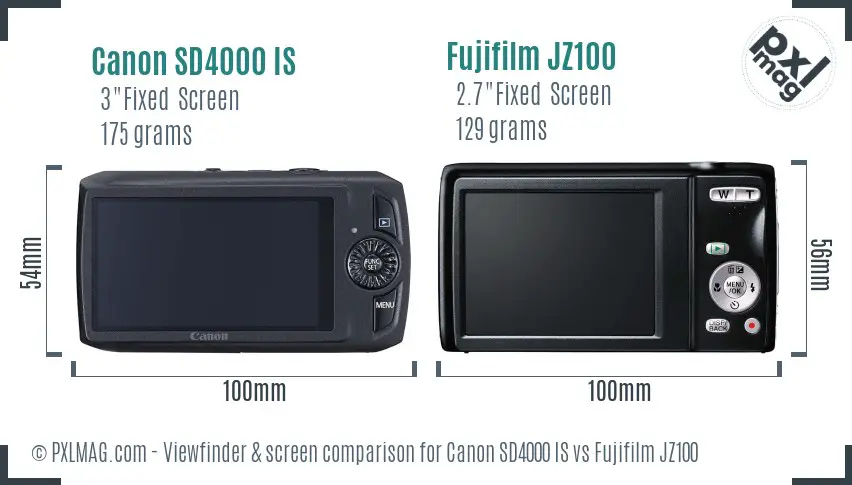 Canon SD4000 IS vs Fujifilm JZ100 Screen and Viewfinder comparison