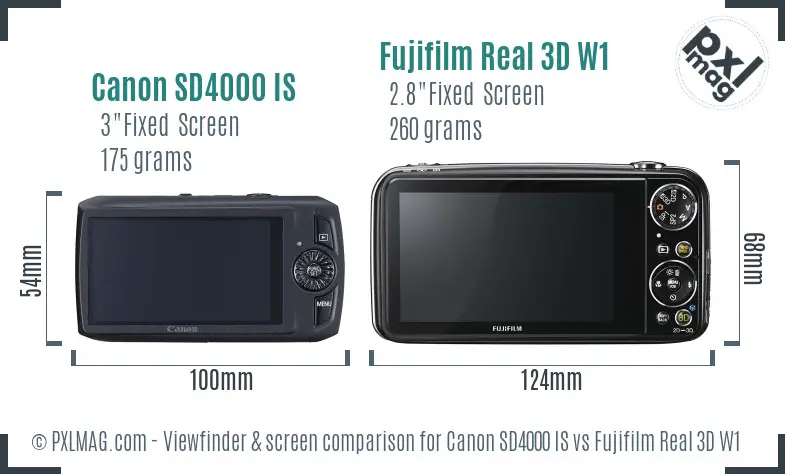 Canon SD4000 IS vs Fujifilm Real 3D W1 Screen and Viewfinder comparison