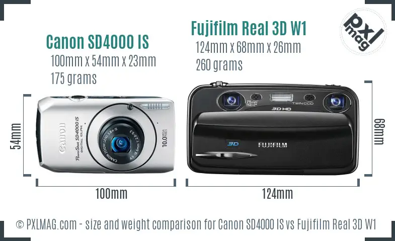 Canon SD4000 IS vs Fujifilm Real 3D W1 size comparison