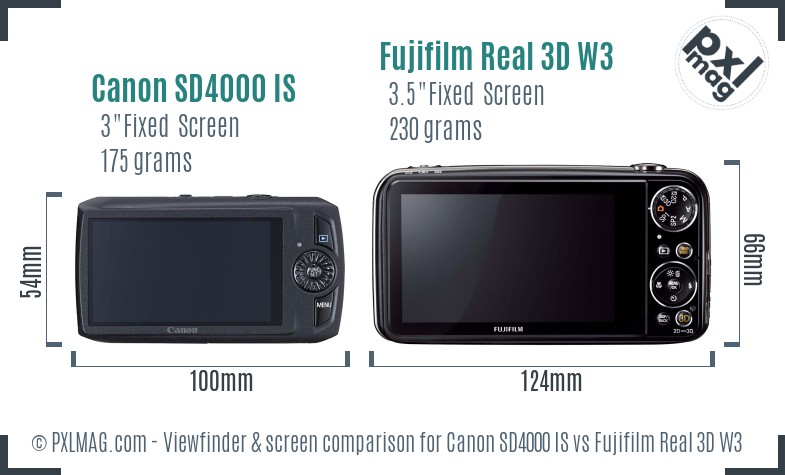 Canon SD4000 IS vs Fujifilm Real 3D W3 Screen and Viewfinder comparison