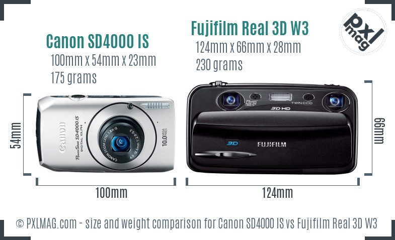 Canon SD4000 IS vs Fujifilm Real 3D W3 size comparison