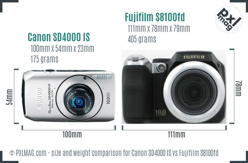 Canon SD4000 IS vs Fujifilm S8100fd size comparison