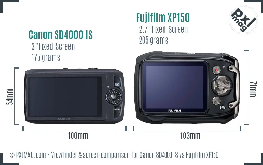 Canon SD4000 IS vs Fujifilm XP150 Screen and Viewfinder comparison