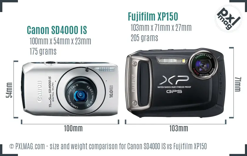 Canon SD4000 IS vs Fujifilm XP150 size comparison