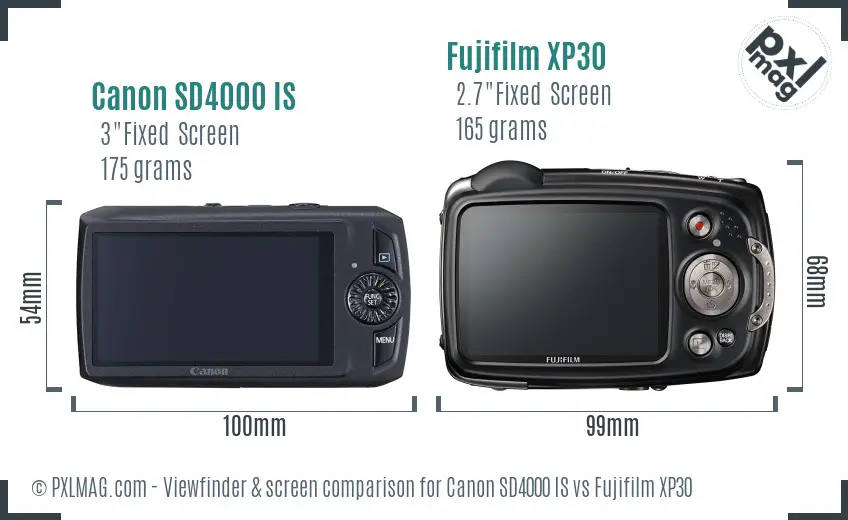 Canon SD4000 IS vs Fujifilm XP30 Screen and Viewfinder comparison