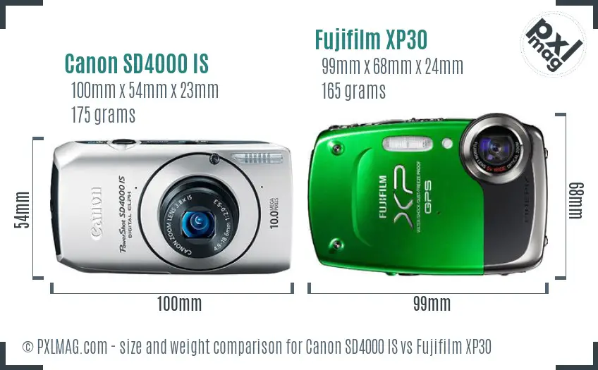 Canon SD4000 IS vs Fujifilm XP30 size comparison