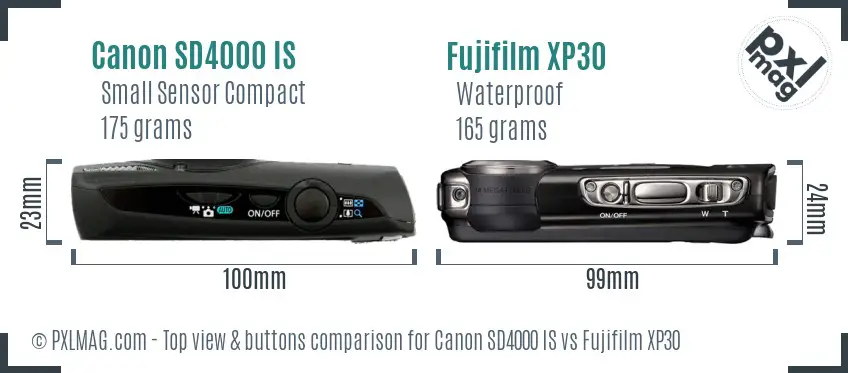 Canon SD4000 IS vs Fujifilm XP30 top view buttons comparison