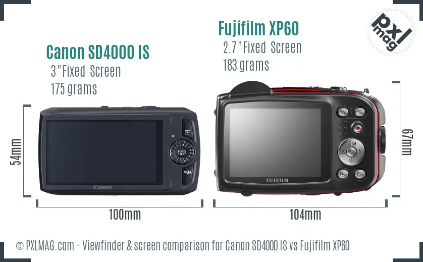 Canon SD4000 IS vs Fujifilm XP60 Screen and Viewfinder comparison Canon SD4000 IS vs Fujifilm XP60 Screen and Viewfinder comparison