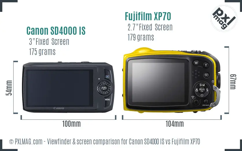 Canon SD4000 IS vs Fujifilm XP70 Screen and Viewfinder comparison