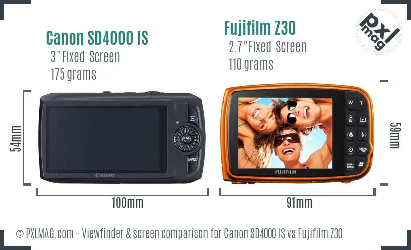 Canon SD4000 IS vs Fujifilm Z30 Screen and Viewfinder comparison