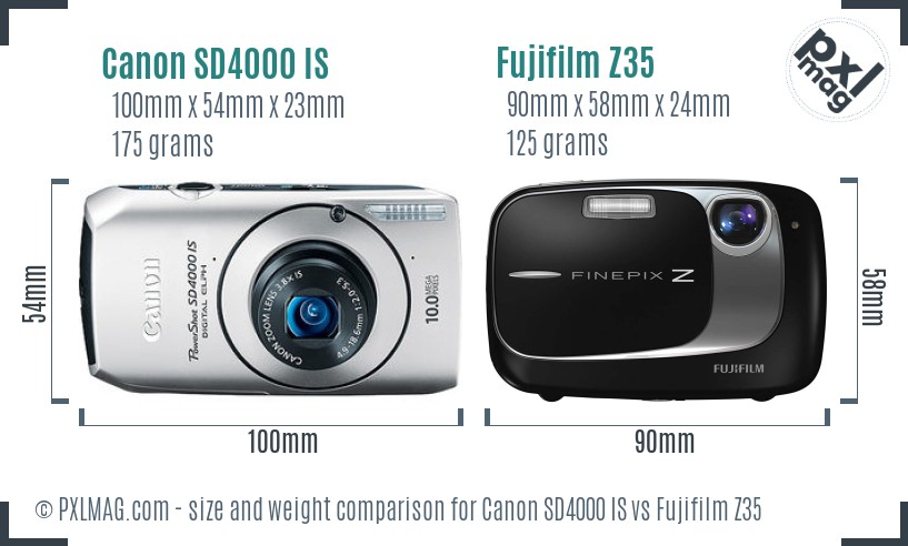 Canon SD4000 IS vs Fujifilm Z35 size comparison