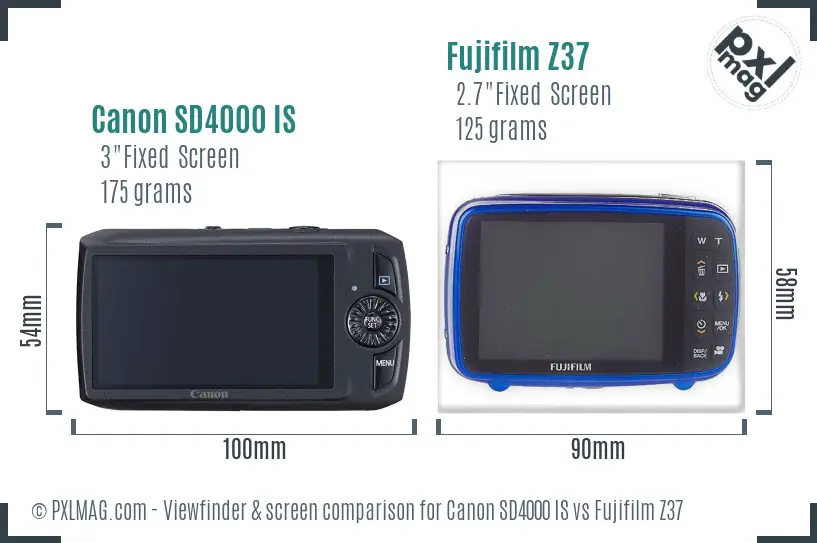 Canon SD4000 IS vs Fujifilm Z37 Screen and Viewfinder comparison Canon SD4000 IS vs Fujifilm Z37 Screen and Viewfinder comparison