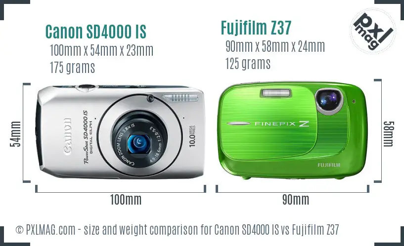 Canon SD4000 IS vs Fujifilm Z37 size comparison Canon SD4000 IS vs Fujifilm Z37 size comparison